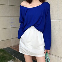 2022 spring and summer new retro loose body 100 hitch shoulder straight shoulder long sleeve pure color T-shirt blouses woman