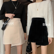 High waist irregular hairy skirt women winter 2021 new a short skirt Black thin bag hip skirt children