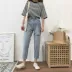 Quần jeans lỗ nữ 2018 phiên bản mới của Hàn Quốc là quần lửng ống rộng eo cao quần chín quần học sinh