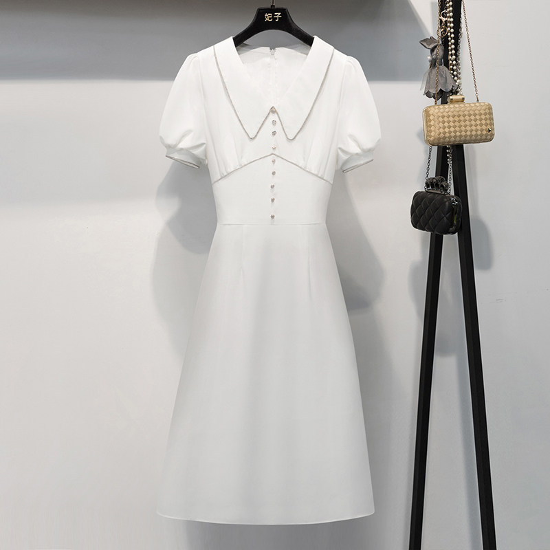 Black French Hepburn Dress Women's 2022 Summer Thin Doll Collar Fashion Temperament Midi Dress