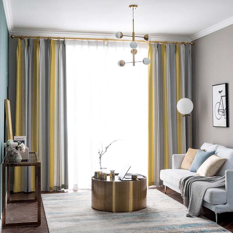 Nordic style striped curtains Blackout curtains Living room Bedroom study Morandi curtains Finished size can be customized