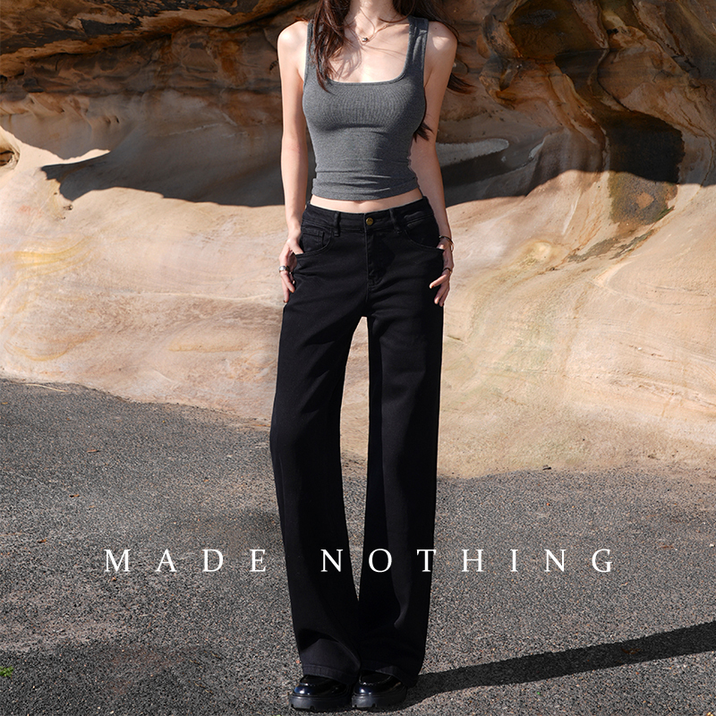 Made Nothing Lyocell Mr050 Mid-Low Waist Classic Black Stretch Slim Straight Jeans for Women Made Nothing Lyocell Mr050 Mid-Low Waist Classic Black Stretch Slim Straight Jeans for Women