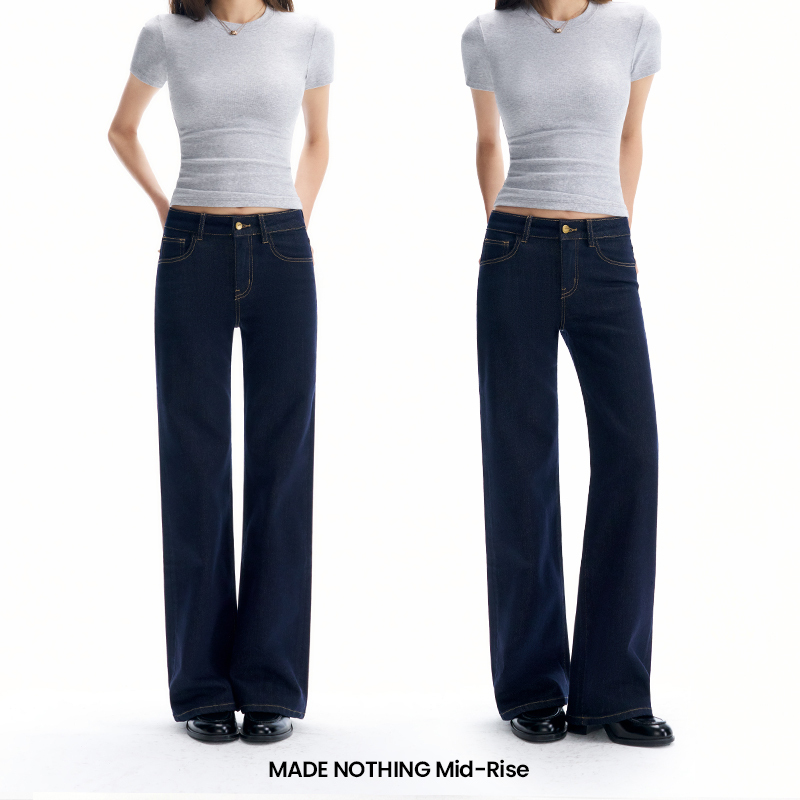 Made Nothing Mr100 Axis Straight Denim Blue High Elastic Mid-Rise Straight Jeans for Women