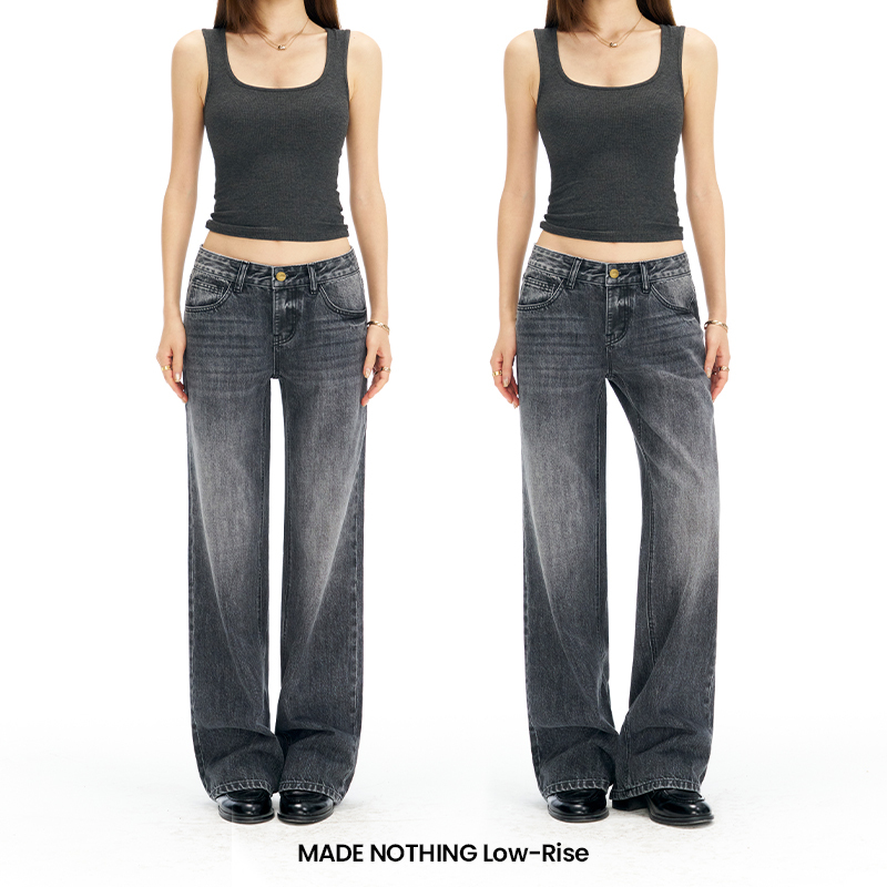 Made Nothing Lr710 Low-Rise Washed Black Vintage Heavy-Duty Straight-Leg Jeans for Women