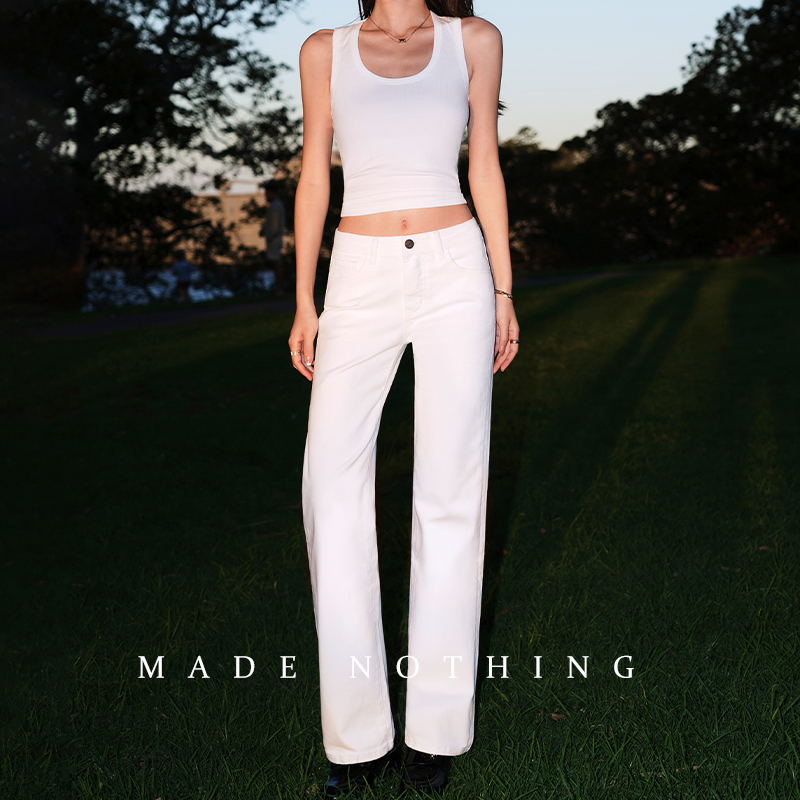 Made Nothing Mr100 Axis Straight White Classic High-Elastic Mid-Waist Straight-Leg Jeans for Women