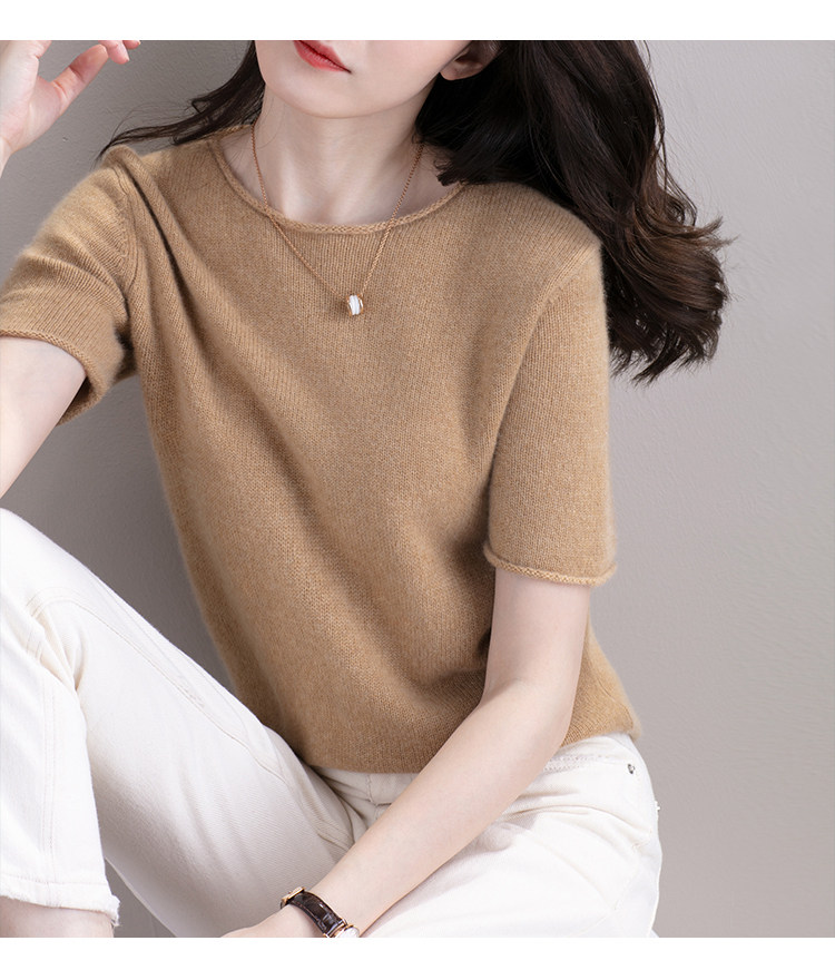 2020 spring and autumn new round neck pullover cashmere short-sleeved sweater women's loose Korean style half-sleeved knitted bottoming shirt thin section