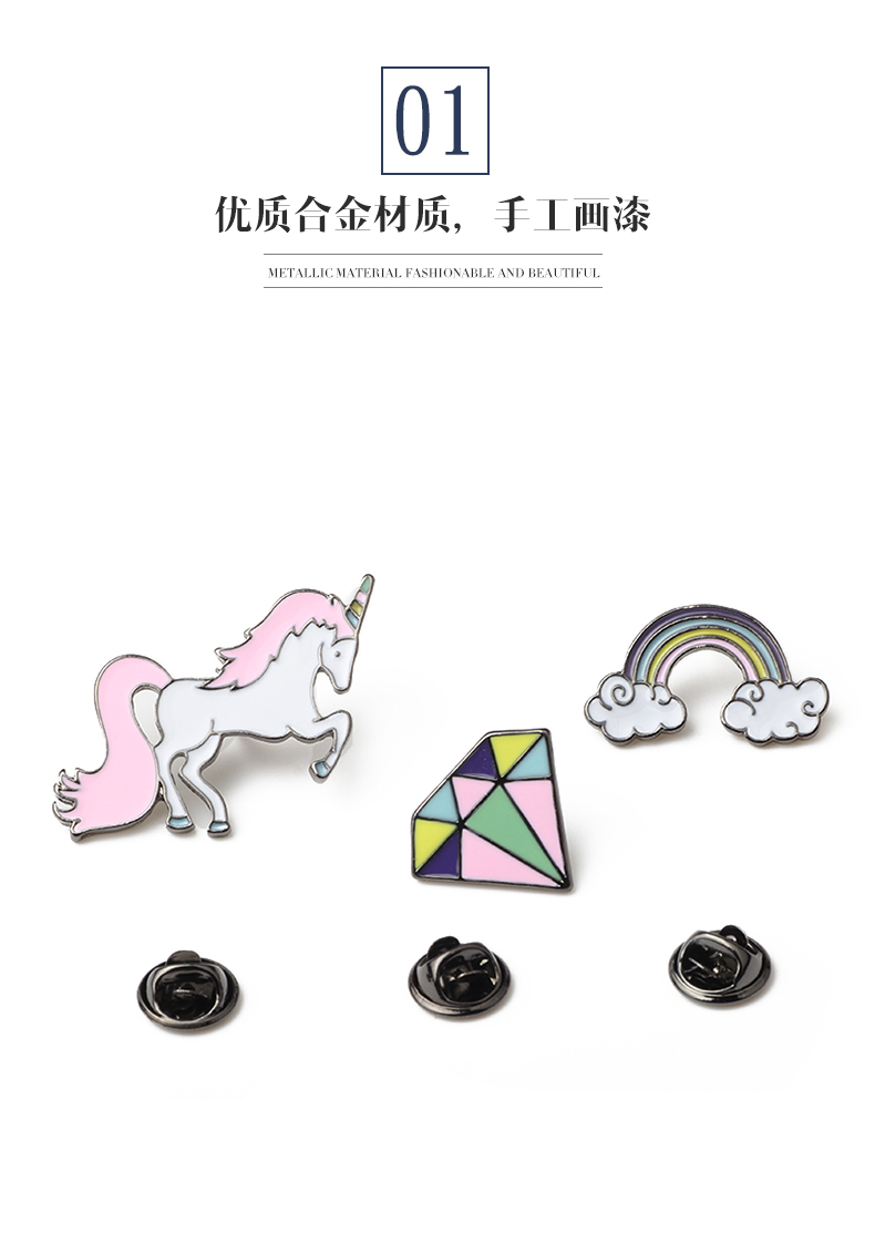 Phim hoạt hình dễ thương unicorn cầu vồng đá quý nữ trâm trâm huy hiệu huy hiệu trang sức phụ kiện túi trang trí pin