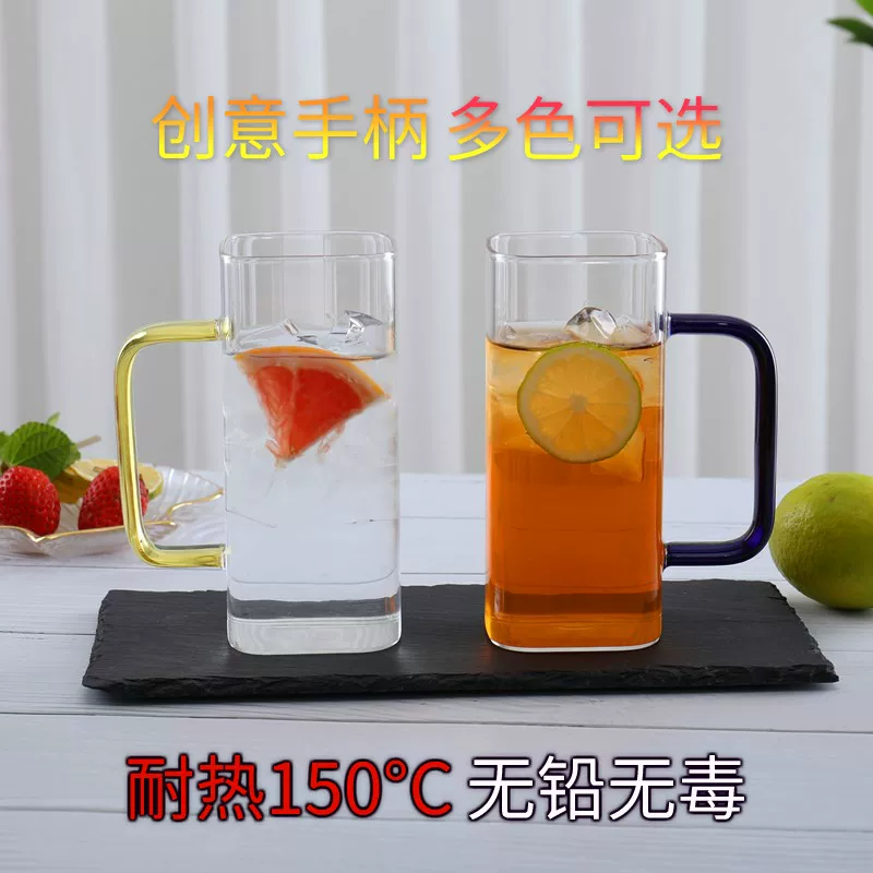 Internet celebrity juice glass household heat-resistant square cup with handle transparent creative beer cup simple fresh forest style