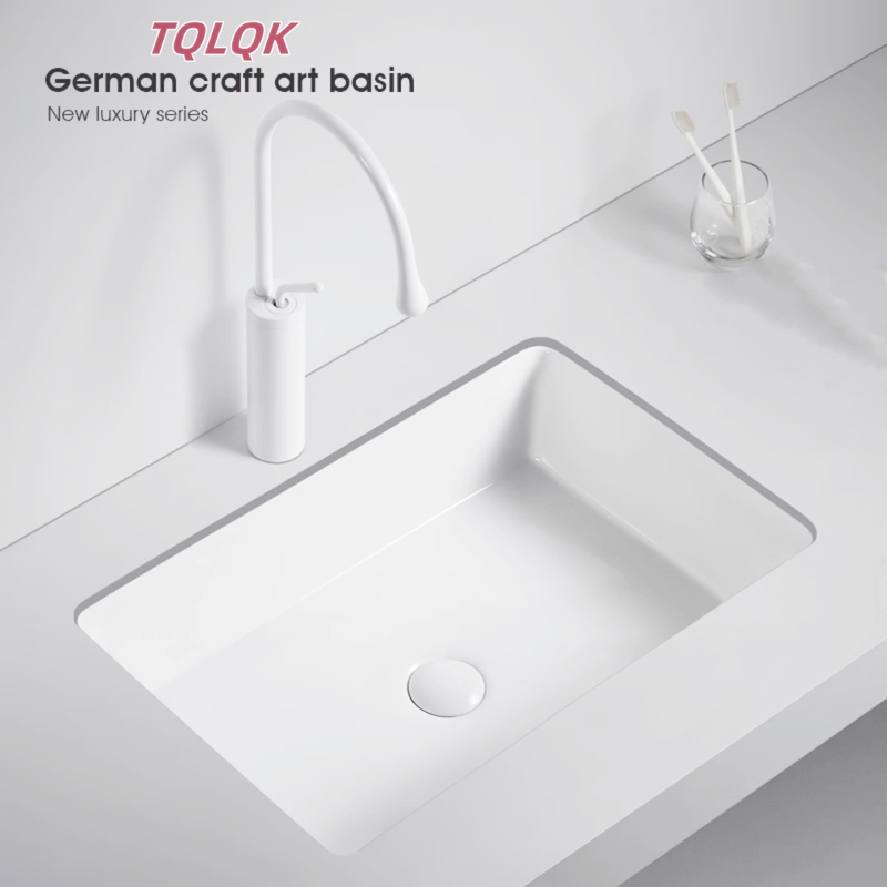 Large Capacity Flat-Bottomed Square Under-Counter Ceramic Rectangular Washbasin Single Basin Square Bathroom Under-Counter Washbasin