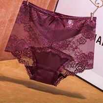 European and American sexy lace womens underwear temptation hollow transparent incognito large size fat mm mid-waist briefs Japanese