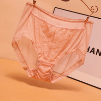 High waist Underpants female lace Sexieless net yarn transparent hollowed-out pure cotton crotch bag glutes large size Fat Mm Triangle Pants head