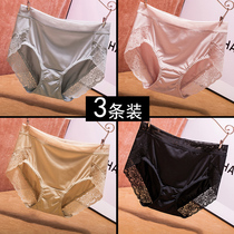 Ice silk underwear womens large size fat mm200 pounds belly bag hip incognito lace breathable high waist summer thin naked sense