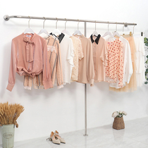 Clothing shop Upper wall hanging clothes shelves Racks Show Brief Stainless Steel Silver Floor Style Mens And Womens Clothing Store Shelves