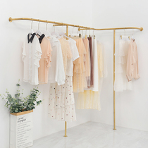 Clothing Store Clothes Hanger Nordic Stainless Steel Silver Color Upper Wall Hanging Display Side Hanging Show Shelf Womens Clothing Store Shelves