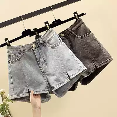 2020 summer Korean version of the big size fat mm split lock edge denim shorts women's high waist loose thin wide leg hot pants trend