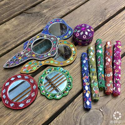Indian imported ethnic and exotic style handmade lens jewelry box, incense box, lens pen, mini and portable small mirror