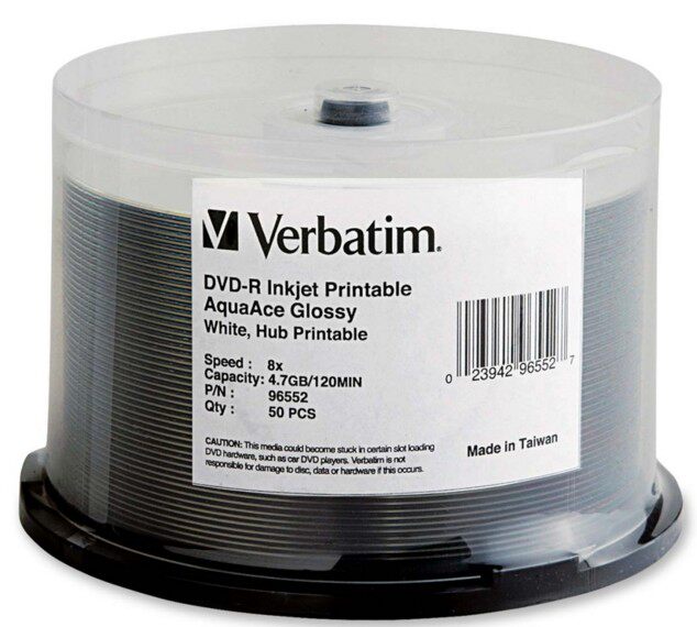 Verbatim Verbatim Waterproof High-gloss Printable disc DVD-R 96552 50-piece drum burning disc