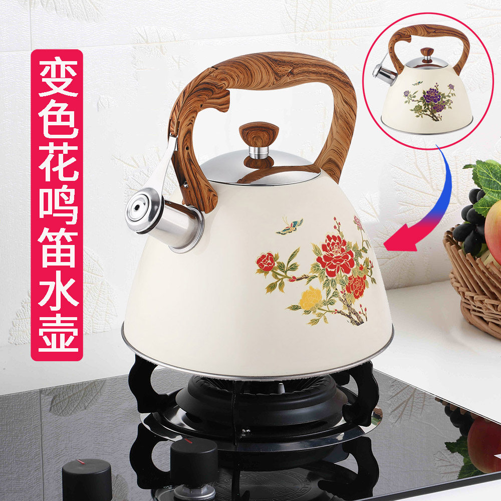 Discoloration flower 3L large capacity high face value Electromagnetic Oven Gas Oven Nordic 304 Stainless Steel Whistling Kettle-Taobao
