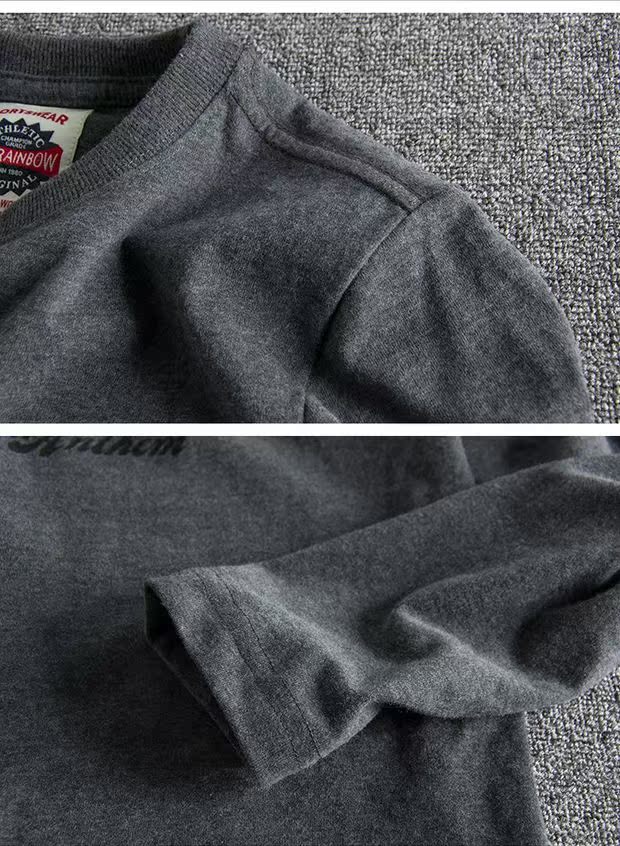 Mỹ thường giặt bông chà nhám retro off-road mẫu hoang dã áo thun nam tay dài chạm đáy áo thun đen nam