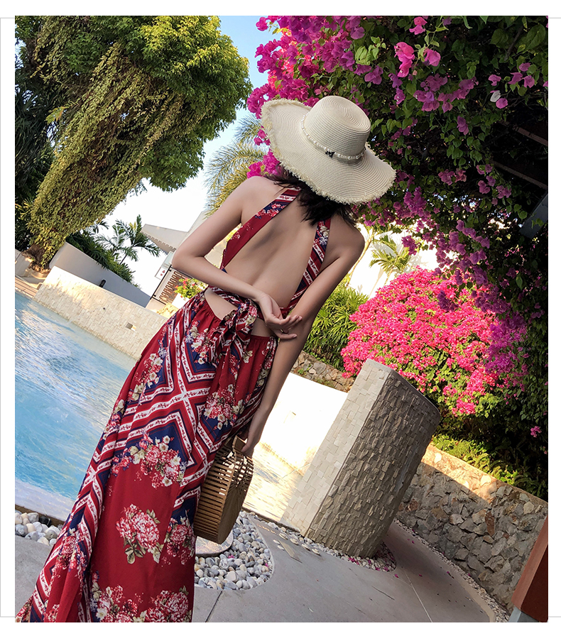 VK旗艦店 異國風情露背掛脖性感蕾絲無袖洋裝