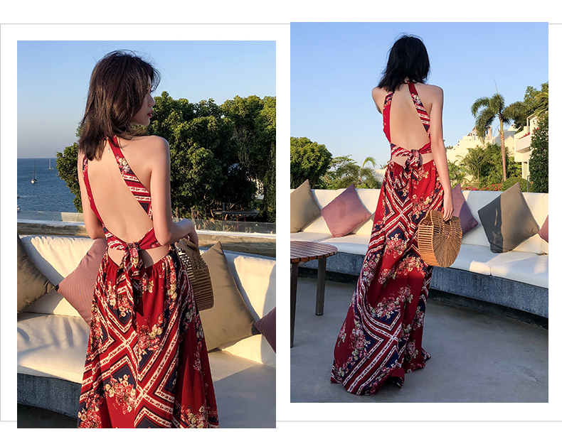 VK旗艦店 異國風情露背掛脖性感蕾絲無袖洋裝