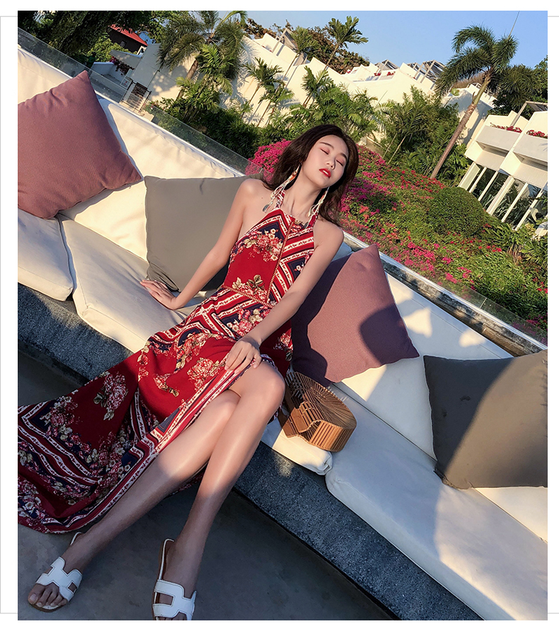 VK旗艦店 異國風情露背掛脖性感蕾絲無袖洋裝