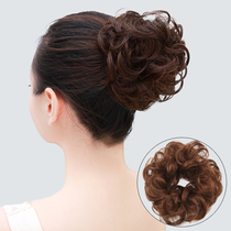 Wig hair bag female drawstring buckle leather band Korean Hairband fake floral headdress short curly hair Bud headdress small ball ball head fluffy