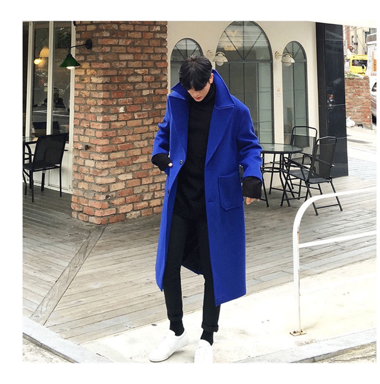 Winter Woolen Coat for Men, Loose-Fitting Royal Blue Double-Sided Cashmere Coat, Long Trench Coat, Woolen Outerwear for Men