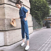 Bộ đồ liền thân denim nữ 2018 mới xuân hè thu đông dành cho nữ thời trang set quần siêu lửa phiên bản Hàn Quốc mỏng manh - Quần jean
