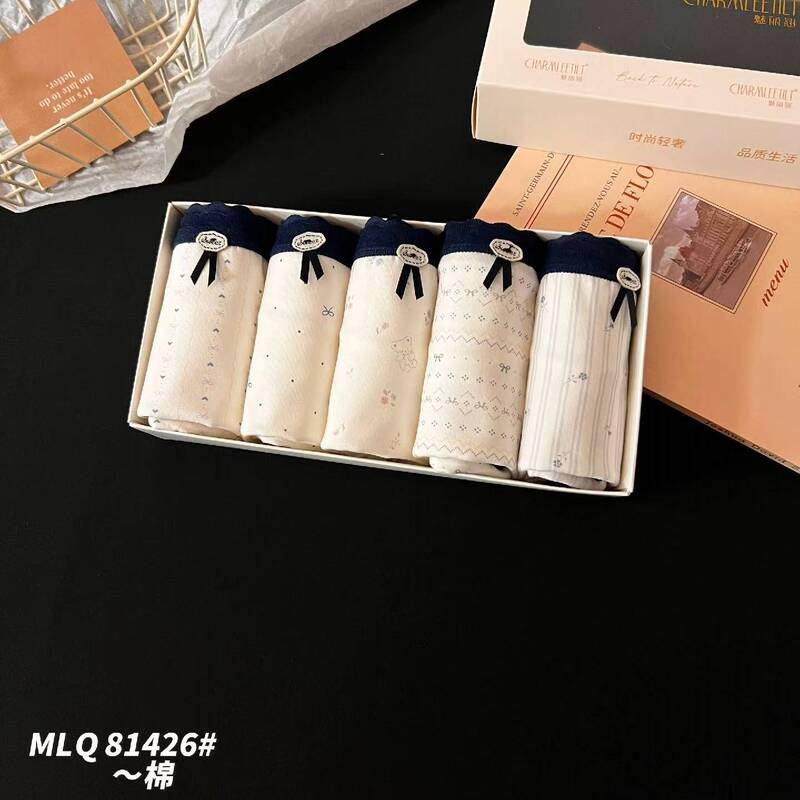 Authentic 5-Pack of Mei Li Qiao 81426 Pure Cotton Girls' Underwear, Comfortable Mid-Waist Breathable Hip-Hugging Briefs for Women Authentic 5-Pack of Mei Li Qiao 81426 Pure Cotton Girls' Underwear, Comfortable Mid-Waist Breathable Hip-Hugging Briefs for Women