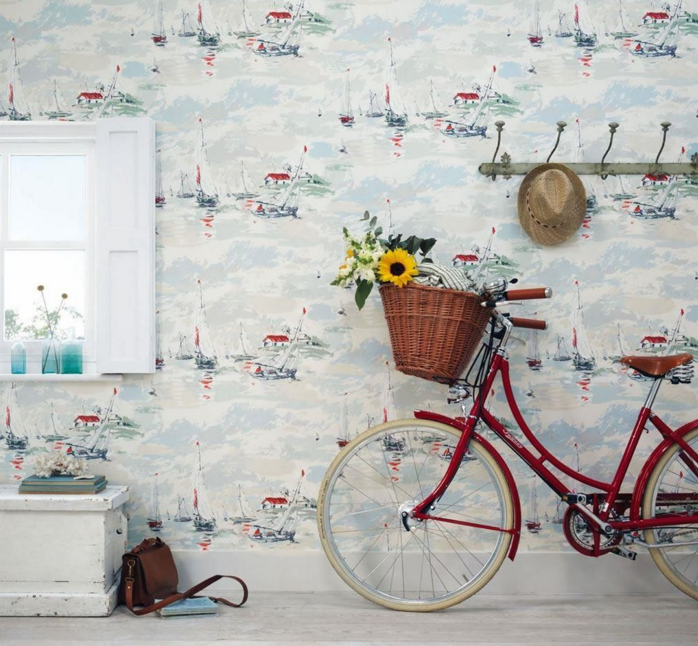 Sanderson British Wallpaper Import Wallpaper Pure Paper Set Sail Sailing Nautical pattern Nordic Mediterranean Sea