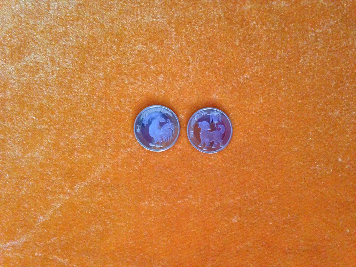 Zodiac series 10 yuan value commemorative coin 2017-2018 chicken dog combination bank