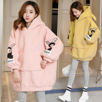 Pregnant womens winter jacket plus fat to increase the thick base shirt of the long dress warm loose coat during pregnancy