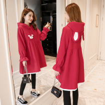 Pregnant women Autumn Winter set 2021 New thick warm hooded top loose belly pants pregnancy two-piece set