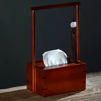 Retro tea room tissue box new Chinese heavy bamboo napkin carton tenon structure handle Zen simple sanitary paper box