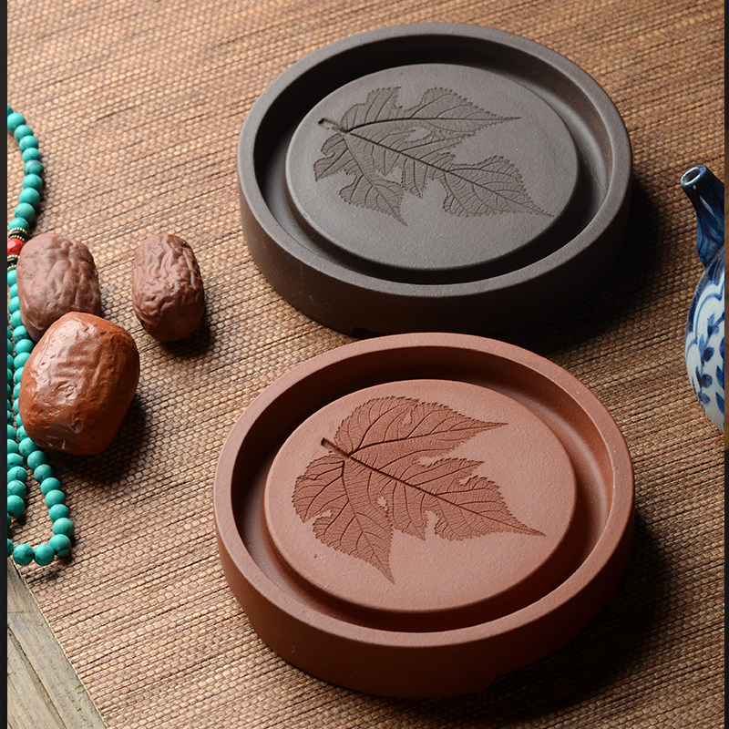 Yixing purple sand pot undertakes carved maple leaf household cover bowl teapot mat tea house tea room with teapot holder Chinese pot pad