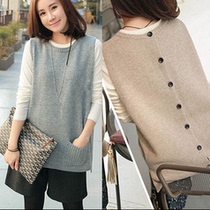 Autumn and winter Korean version knitted cashmere waistcoat womens sweater vest loose pullover knitted sleeveless slit vest jacket