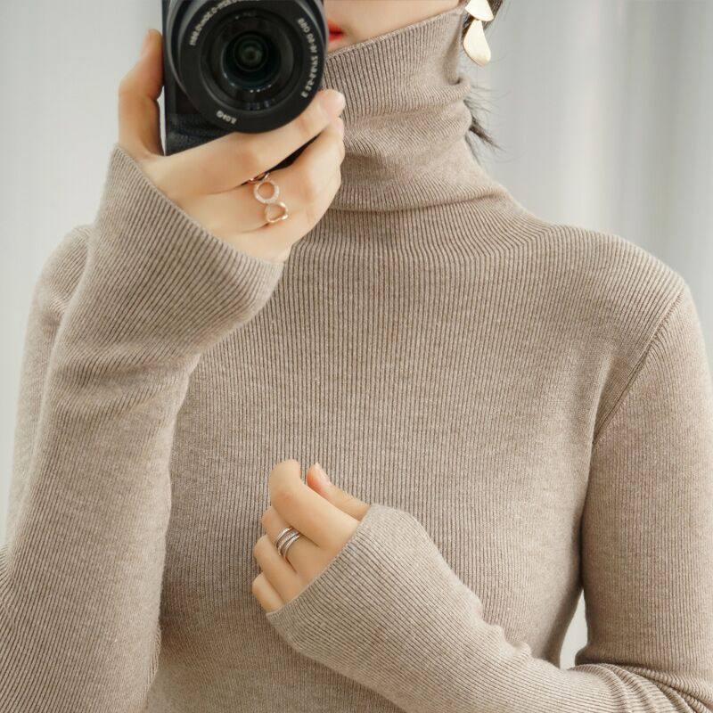 (Off-season clearance) Autumn and winter pile pile turtleneck cashmere sweater women's sweater slim fit with large size wool knitted bottoming
