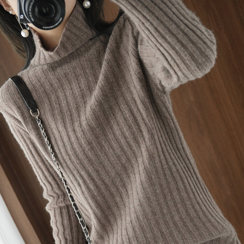 European and American autumn and winter turtleneck cashmere sweater women's thickened loose short sweater pullover free collar lazy knitted bottoming shirt