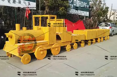 Anti-corrosion Wood train props wooden train locomotive wooden attraction playground props train customization