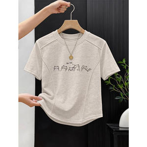 Trendy and Youthful Fishbone Round Neck Short-Sleeve T-Shirt for Women, Summer New Design, Slim Fit Top