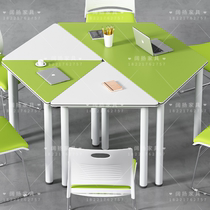 School ladder recording and broadcasting smart classroom table library reading table trapezoid triangle hexagon hexagon training table and chairs