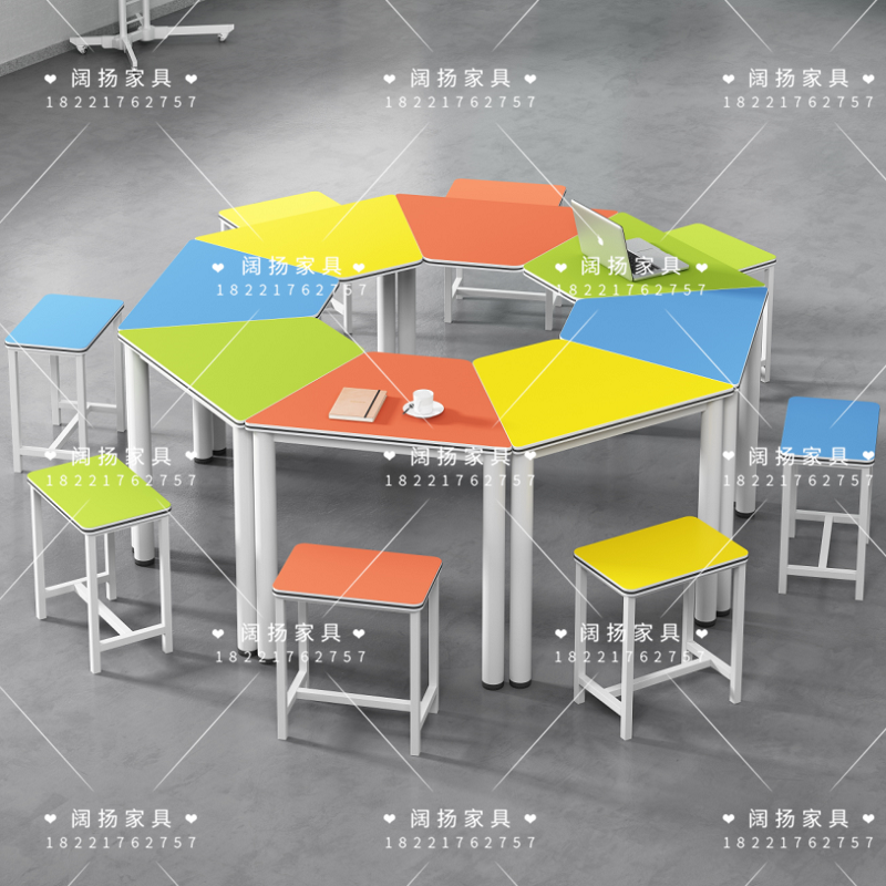 High-quality trapezoidal combination classroom stitching octagonal training table and stool activity psychological counseling counseling institution table and chair