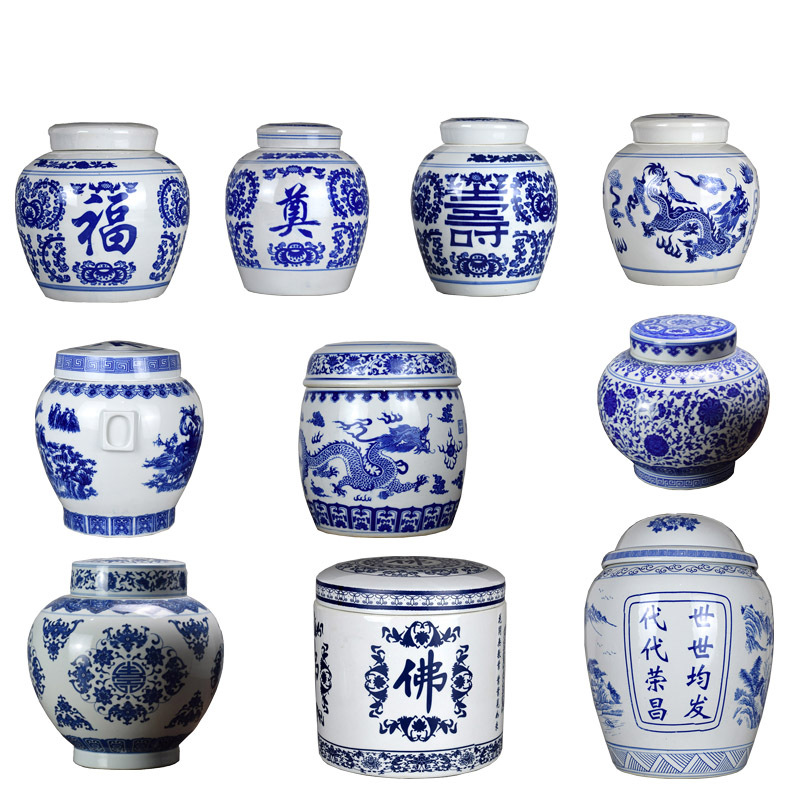 Jingdezhen Blue and White Ceramic Urns, Ceramic Caskets, Bone Collection Jars, Large Urns, Multiple Options Available