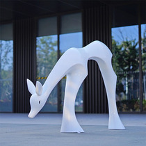 Outdoor customized fiberglass geometric abstract ornaments sika deer sculpture garden scenic park real estate sales department decoration