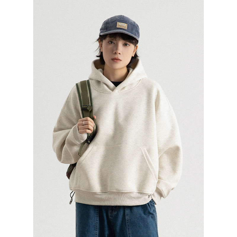 Goodnorth Japanese Retro Solid Color Sweatshirt Unisex Loose Cleanfit Short Pullover Hoodie