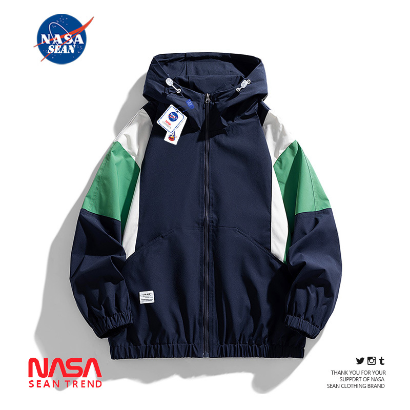 Nasa Co-Branded Patchwork Color-Block Hooded Jacket for Men 2025 Spring and Autumn New Trendy Brand Workwear Outdoor Jacket