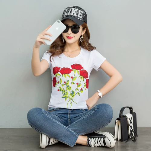 Хлопковая приталенная длинная приятная телу летняя футболка, короткий рукав, средней длины, большой размер, в корейском стиле