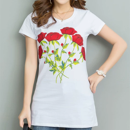 Хлопковая приталенная длинная приятная телу летняя футболка, короткий рукав, средней длины, большой размер, в корейском стиле