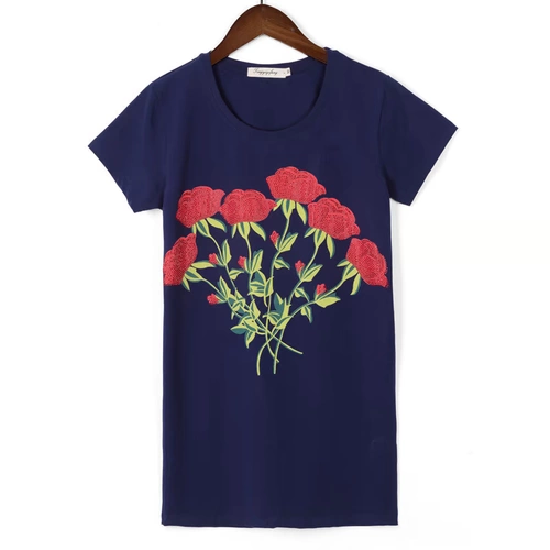 Хлопковая приталенная длинная приятная телу летняя футболка, короткий рукав, средней длины, большой размер, в корейском стиле